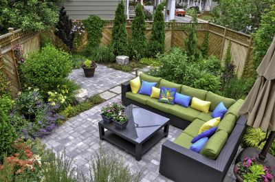 Concrete paver patio in a modern setting